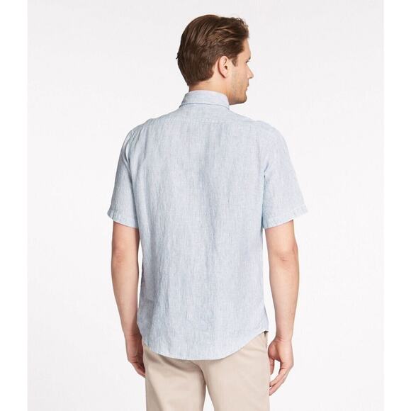 L.L. Bean Linen Shirt, Slightly Fitted Short-Sleeve Button Up Blue Stripe Sz XL - Picture 2 of 6